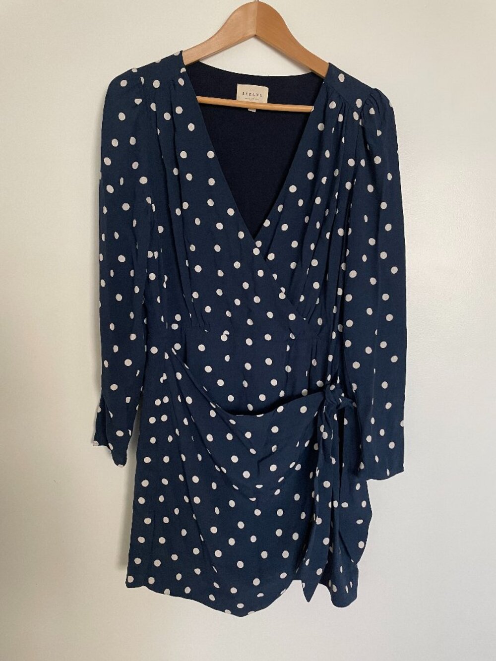 Sezane Noemia Wrap Dress Polka Dot Navy Size 40 French Mini Classic